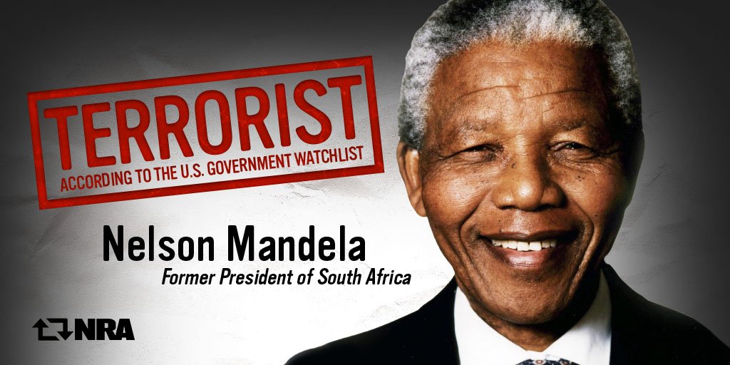 Nelson Mandela, sammen med tekst "Terrorist"